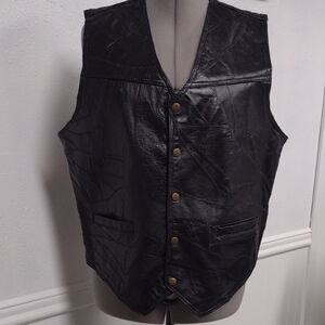 Men's Black Leather Button-Up Vest